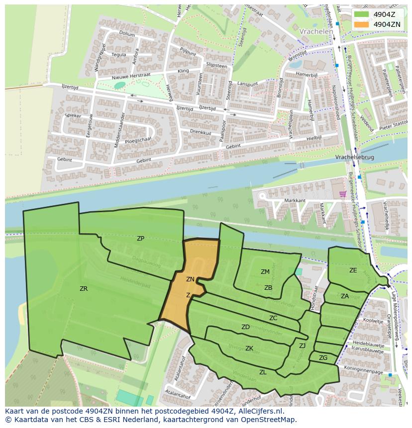 Afbeelding van het postcodegebied 4904 ZN op de kaart.