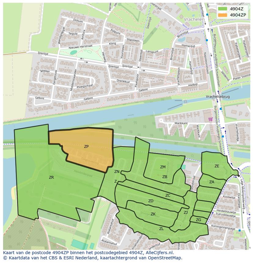 Afbeelding van het postcodegebied 4904 ZP op de kaart.