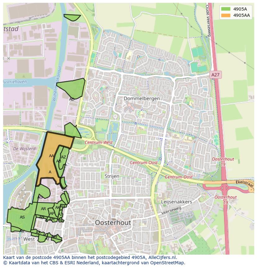 Afbeelding van het postcodegebied 4905 AA op de kaart.