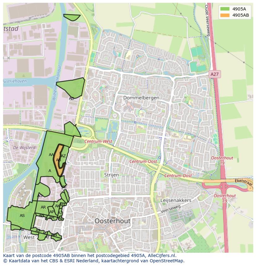 Afbeelding van het postcodegebied 4905 AB op de kaart.