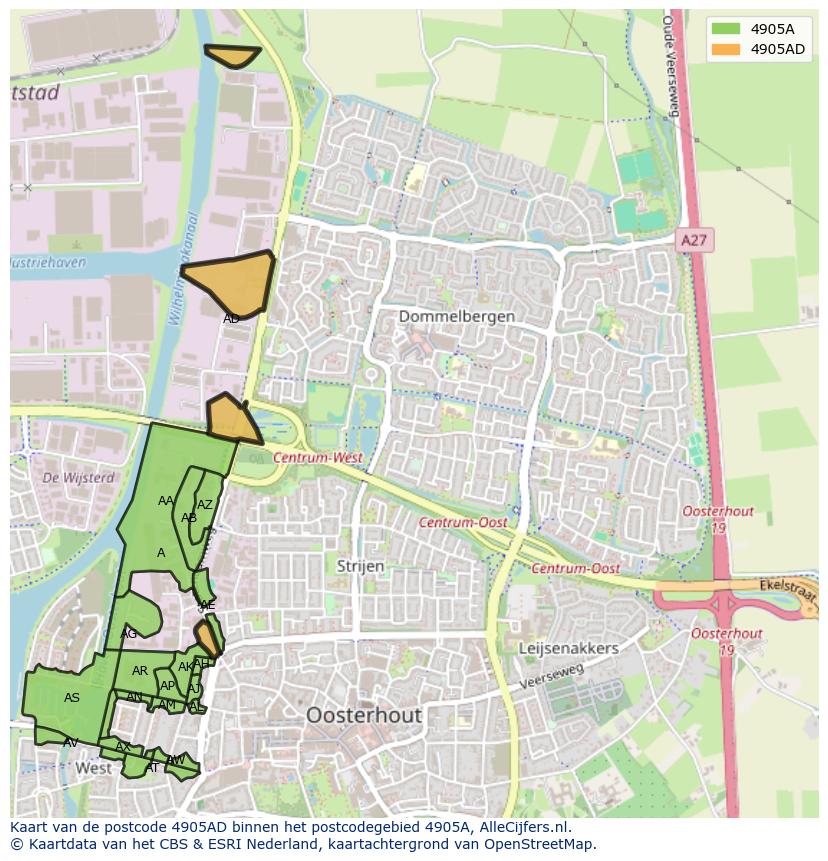 Afbeelding van het postcodegebied 4905 AD op de kaart.