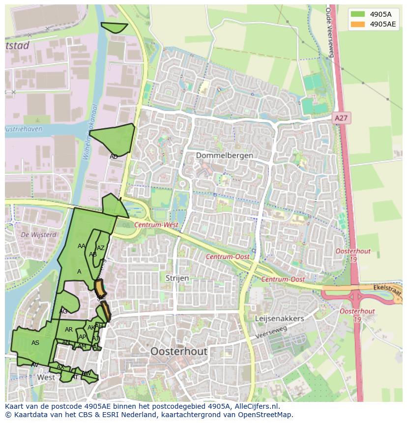 Afbeelding van het postcodegebied 4905 AE op de kaart.