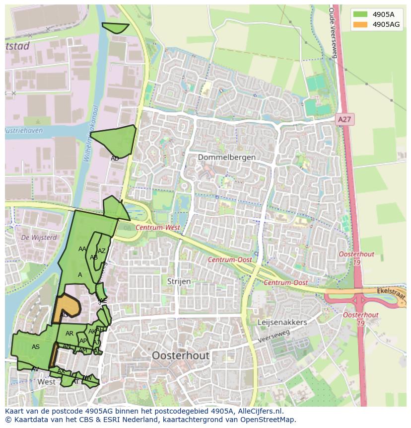 Afbeelding van het postcodegebied 4905 AG op de kaart.