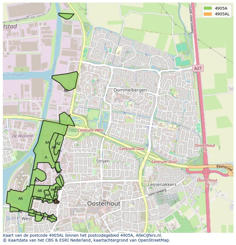 Afbeelding van het postcodegebied 4905 AL op de kaart.