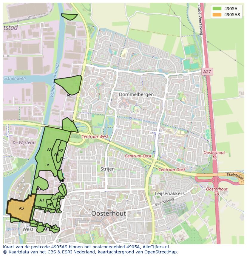 Afbeelding van het postcodegebied 4905 AS op de kaart.