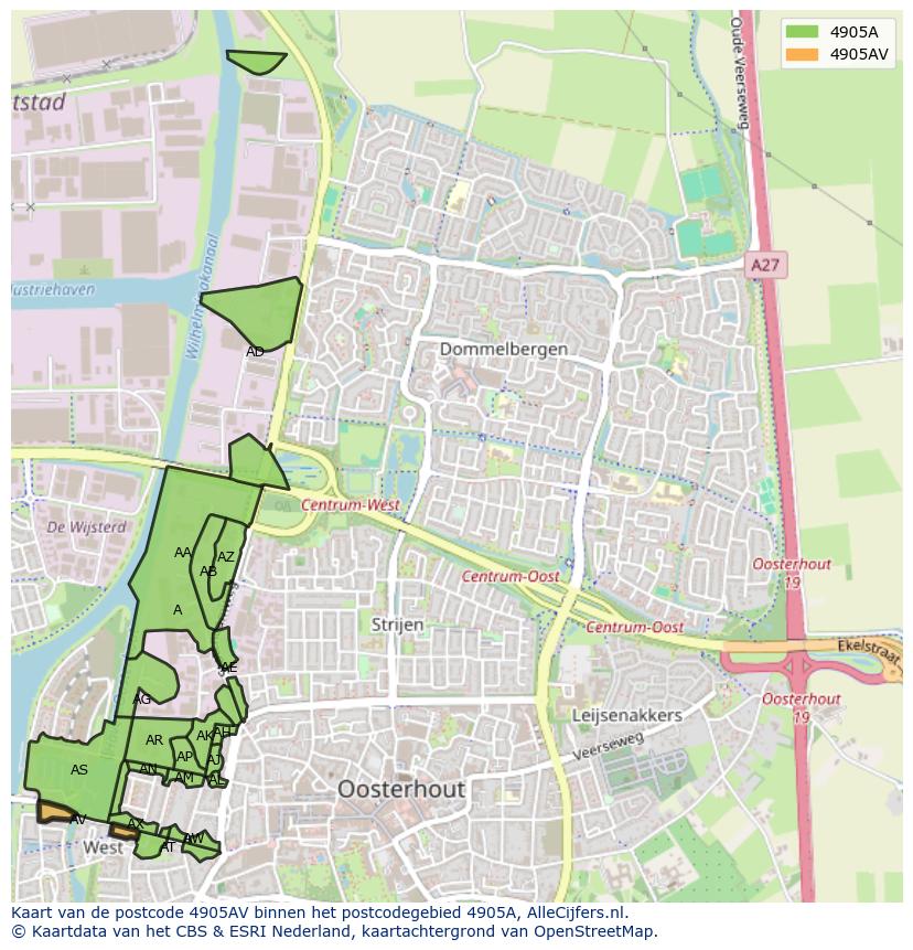 Afbeelding van het postcodegebied 4905 AV op de kaart.