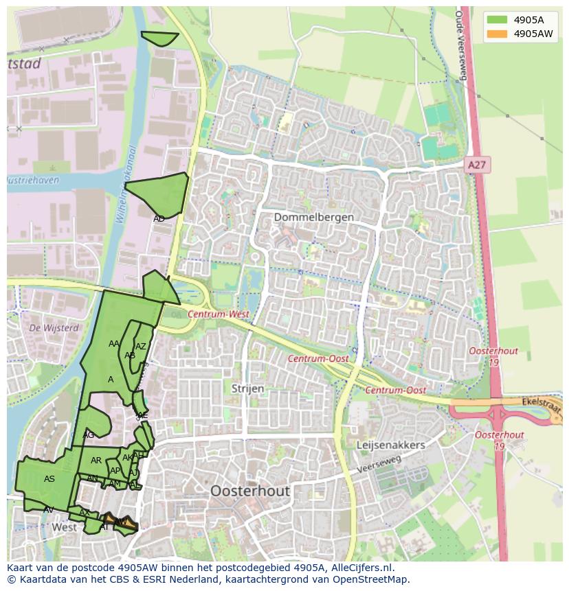 Afbeelding van het postcodegebied 4905 AW op de kaart.
