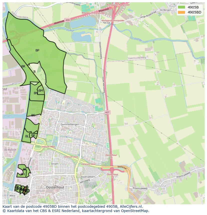 Afbeelding van het postcodegebied 4905 BD op de kaart.