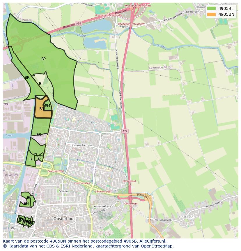 Afbeelding van het postcodegebied 4905 BN op de kaart.