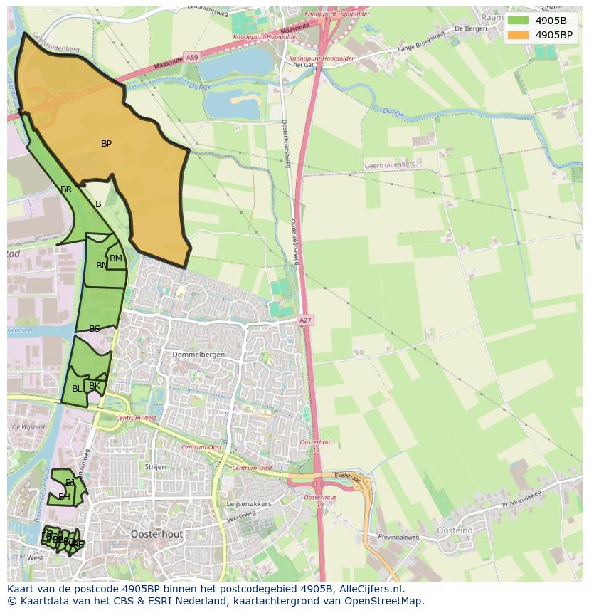 Afbeelding van het postcodegebied 4905 BP op de kaart.