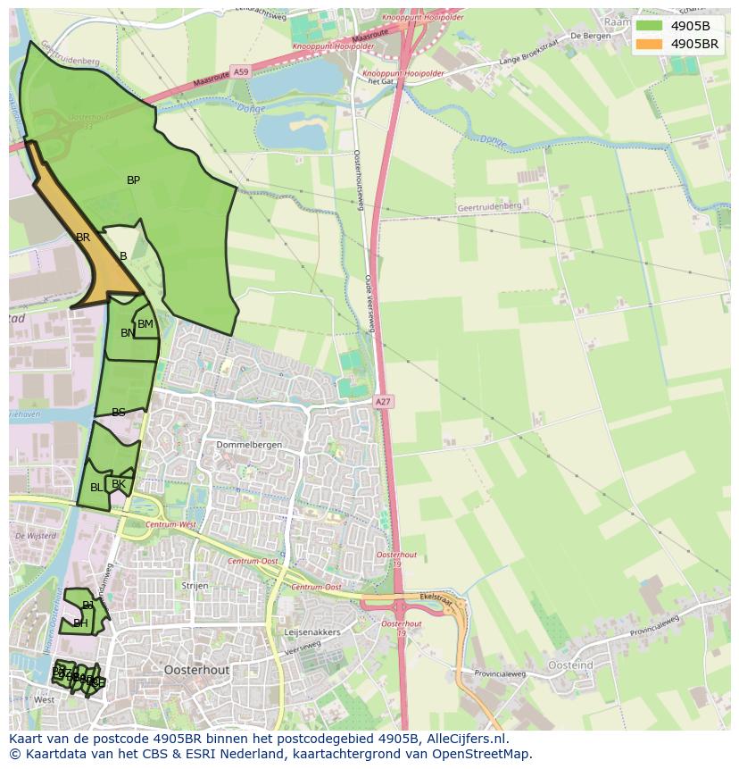 Afbeelding van het postcodegebied 4905 BR op de kaart.