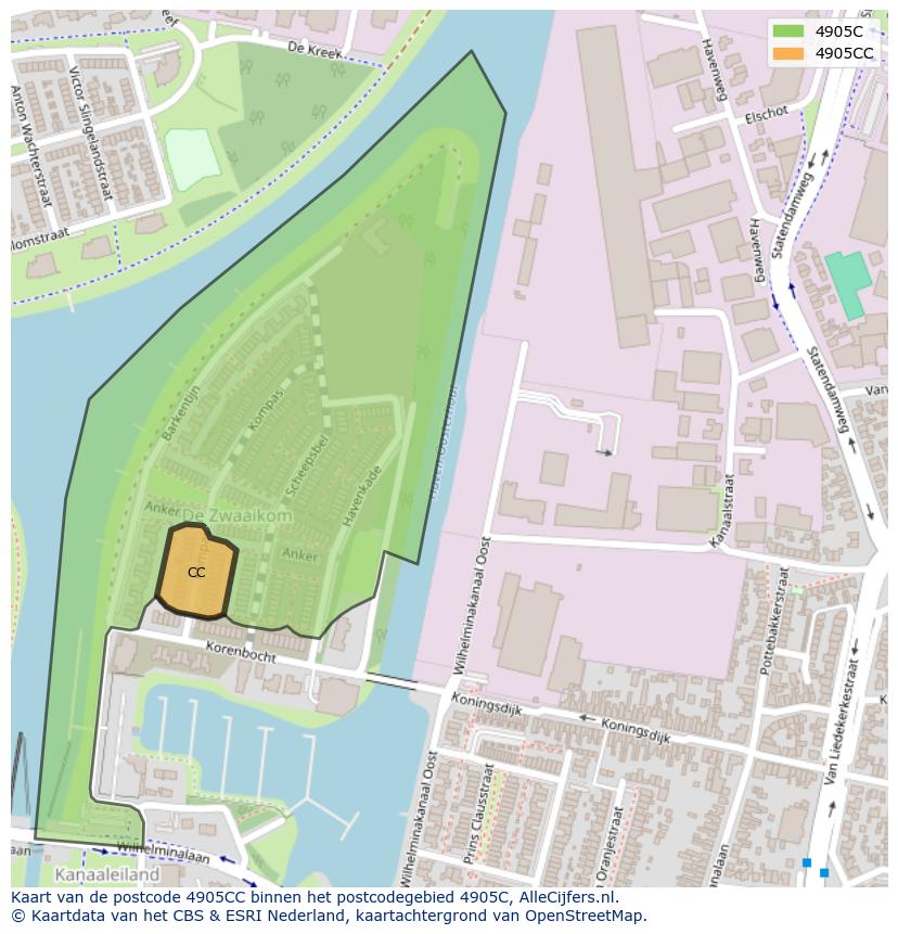 Afbeelding van het postcodegebied 4905 CC op de kaart.
