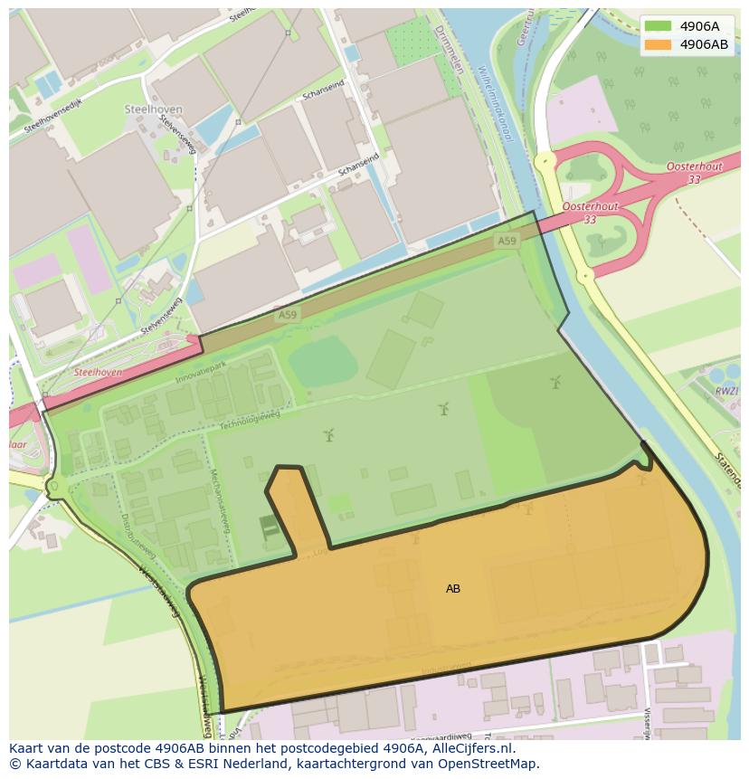 Afbeelding van het postcodegebied 4906 AB op de kaart.
