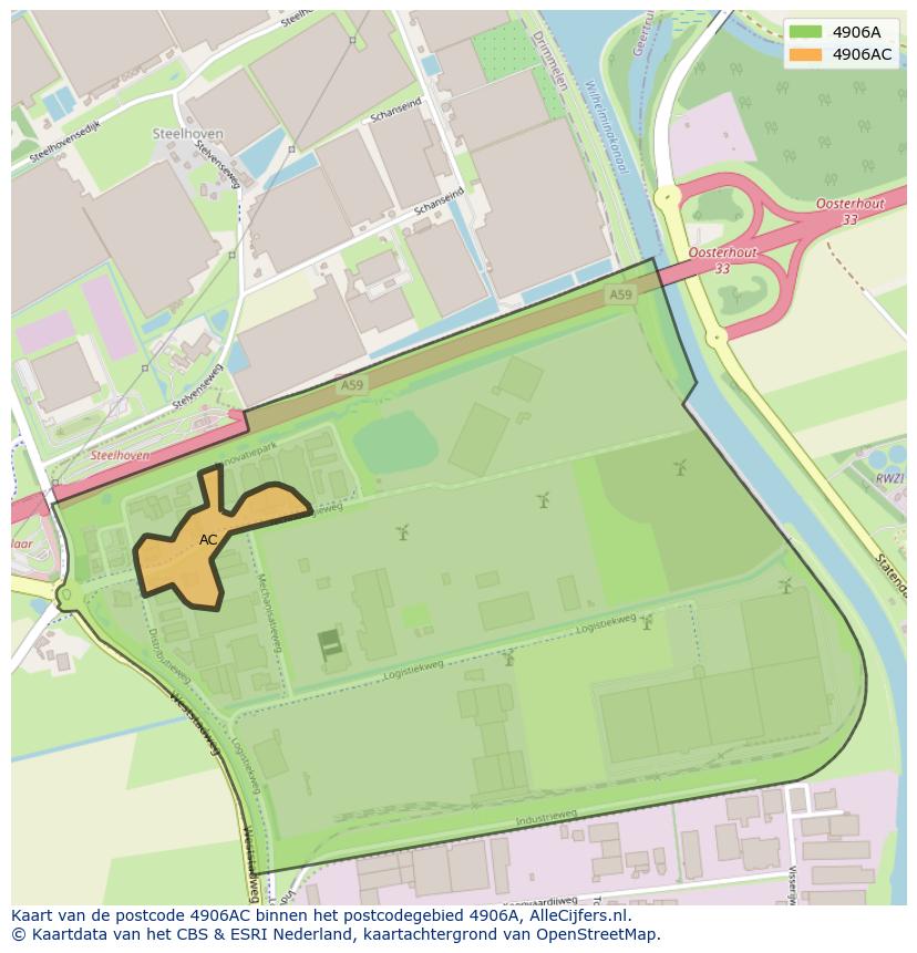 Afbeelding van het postcodegebied 4906 AC op de kaart.