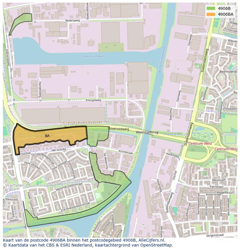 Afbeelding van het postcodegebied 4906 BA op de kaart.