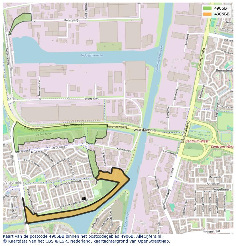 Afbeelding van het postcodegebied 4906 BB op de kaart.