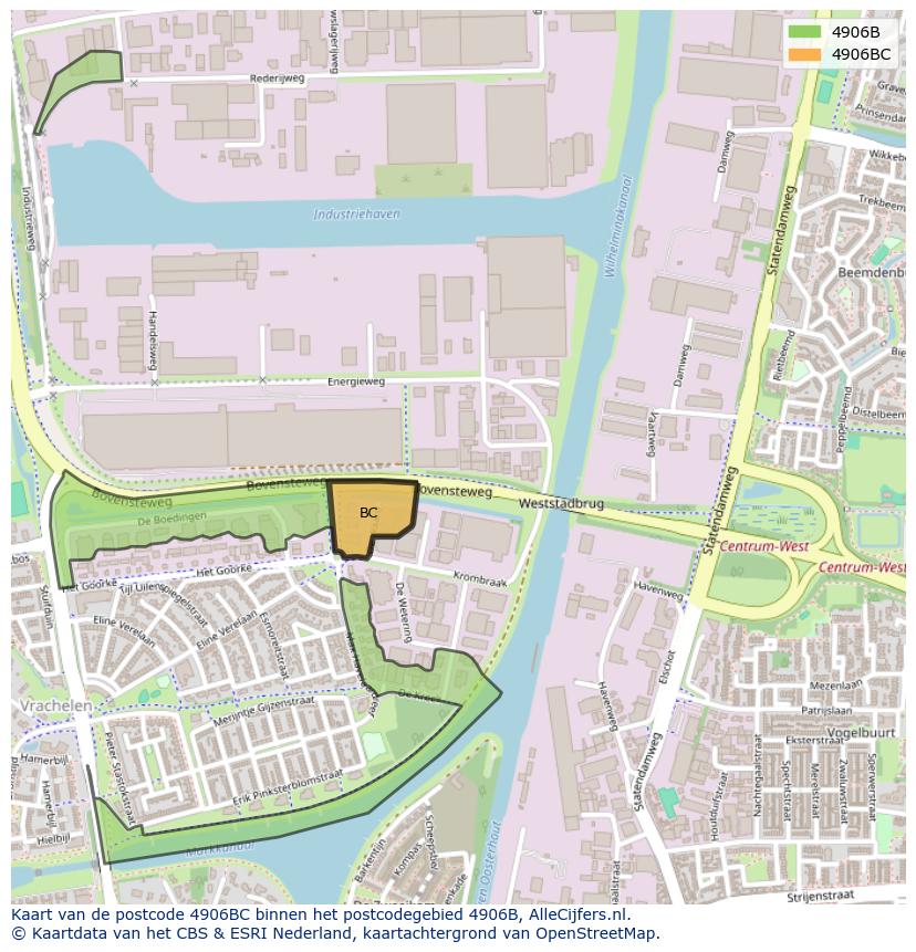 Afbeelding van het postcodegebied 4906 BC op de kaart.