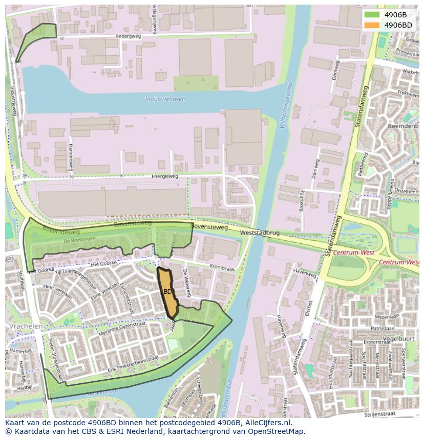 Afbeelding van het postcodegebied 4906 BD op de kaart.