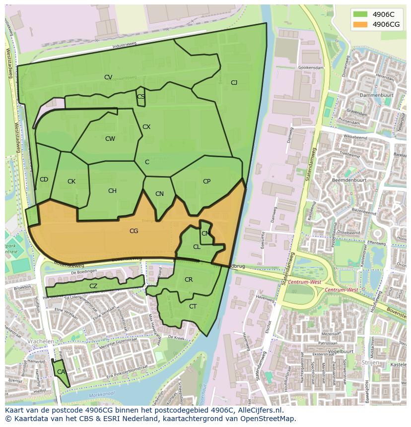 Afbeelding van het postcodegebied 4906 CG op de kaart.