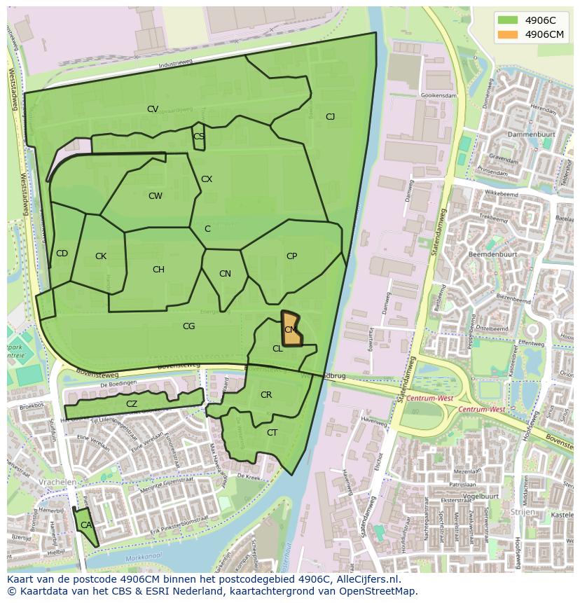 Afbeelding van het postcodegebied 4906 CM op de kaart.