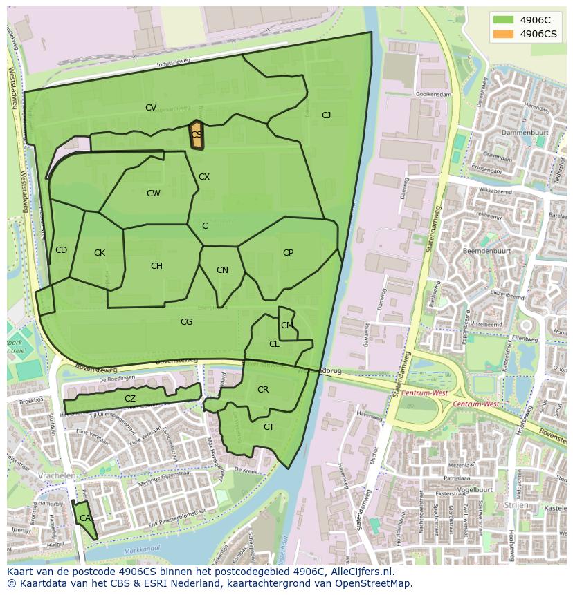 Afbeelding van het postcodegebied 4906 CS op de kaart.