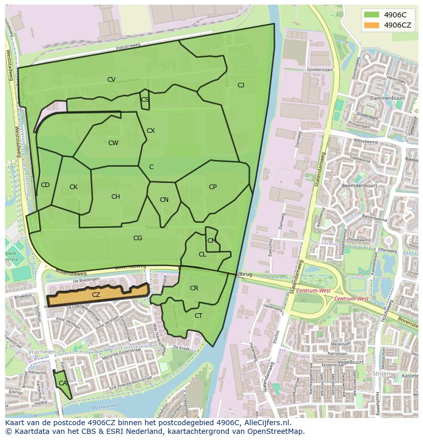Afbeelding van het postcodegebied 4906 CZ op de kaart.