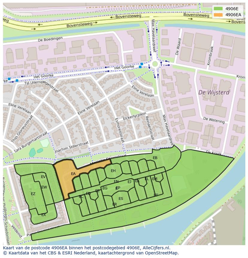 Afbeelding van het postcodegebied 4906 EA op de kaart.