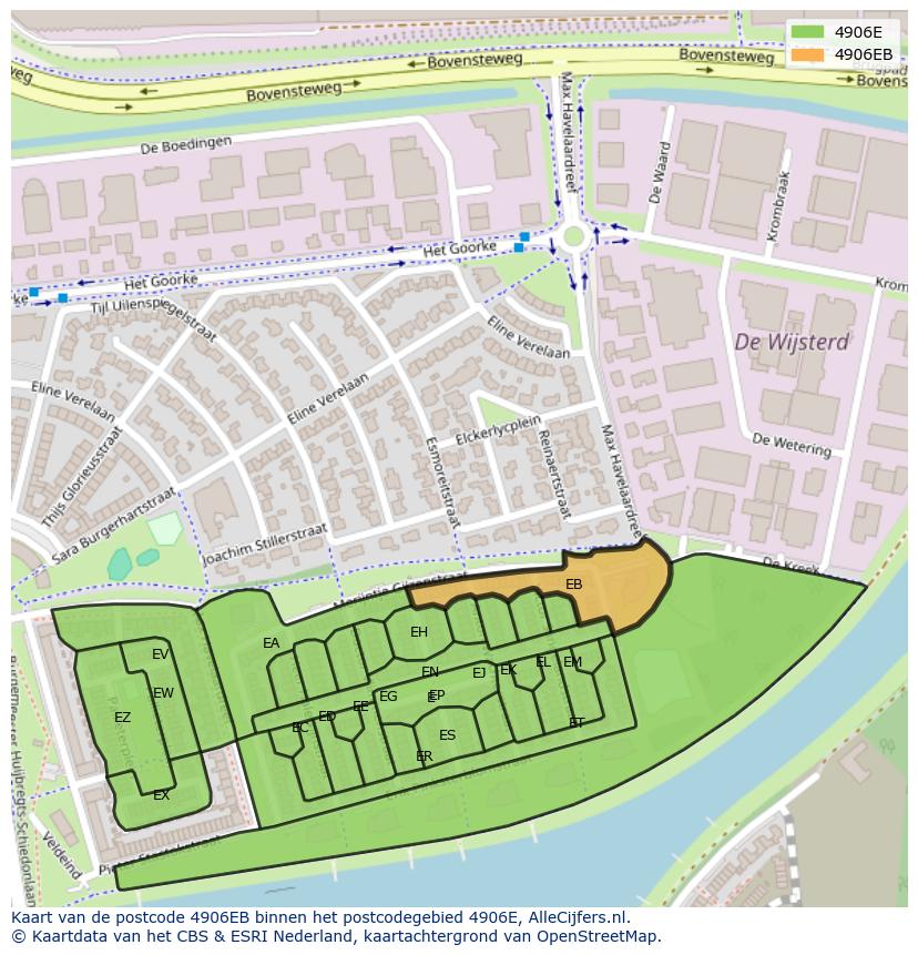 Afbeelding van het postcodegebied 4906 EB op de kaart.