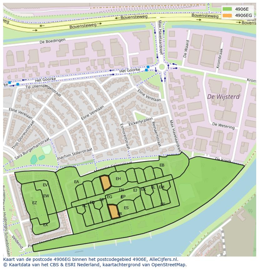 Afbeelding van het postcodegebied 4906 EG op de kaart.