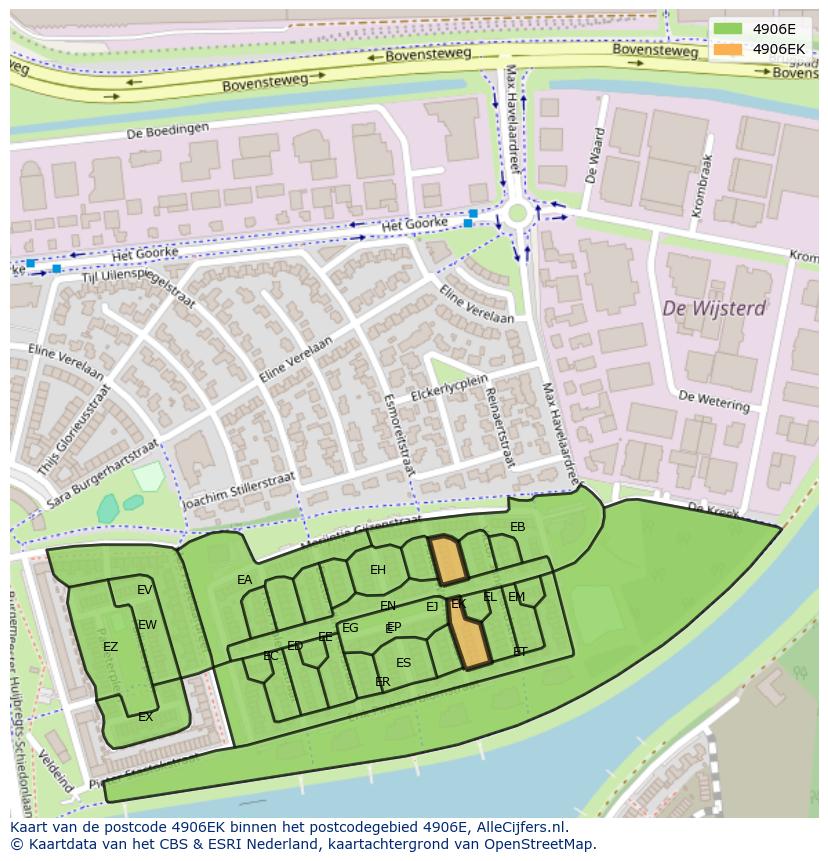 Afbeelding van het postcodegebied 4906 EK op de kaart.