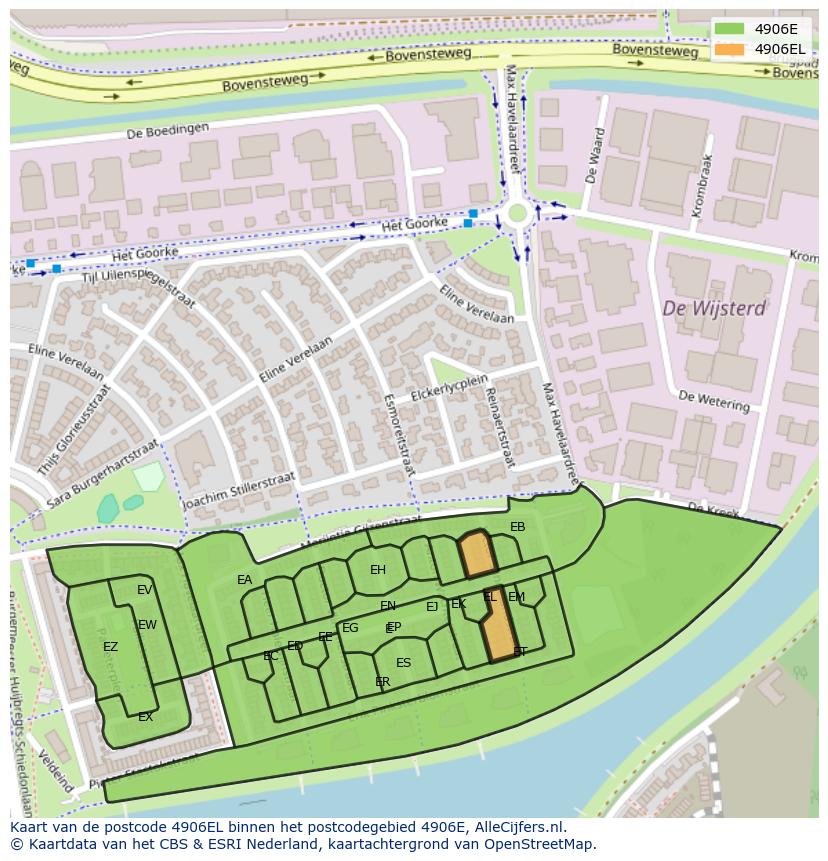 Afbeelding van het postcodegebied 4906 EL op de kaart.