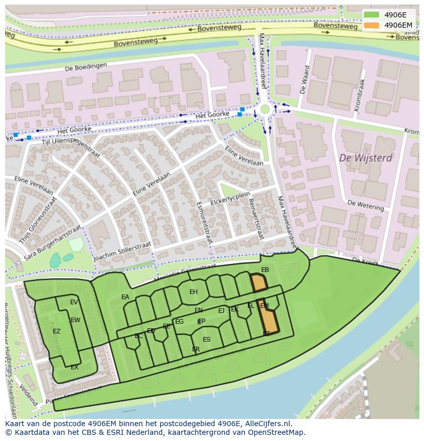 Afbeelding van het postcodegebied 4906 EM op de kaart.