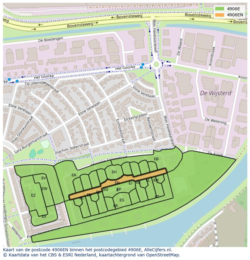 Afbeelding van het postcodegebied 4906 EN op de kaart.
