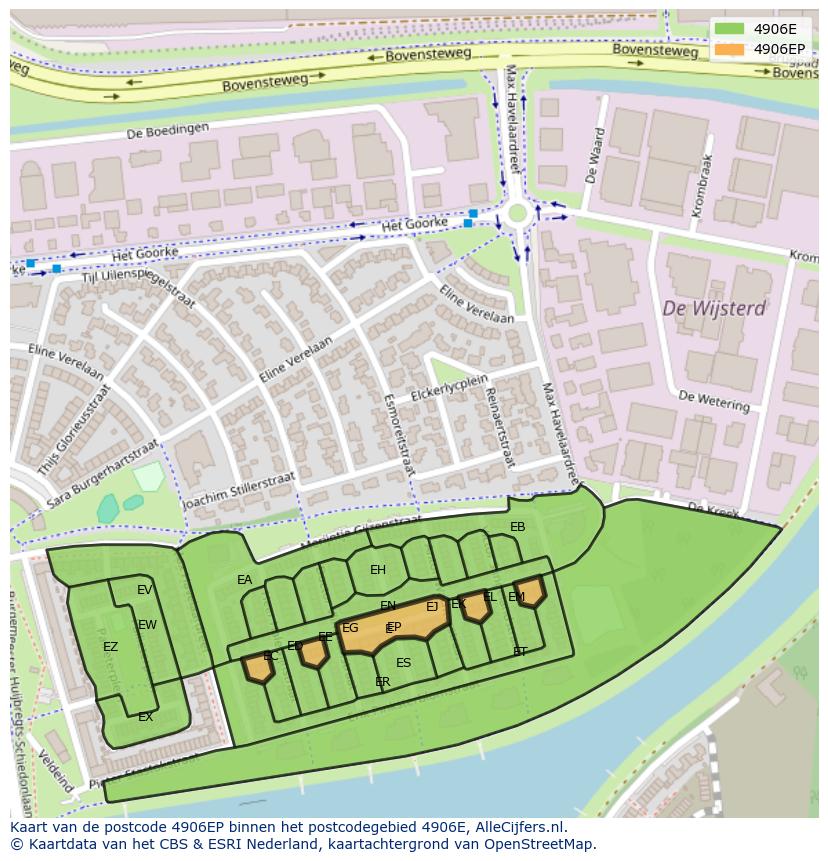 Afbeelding van het postcodegebied 4906 EP op de kaart.
