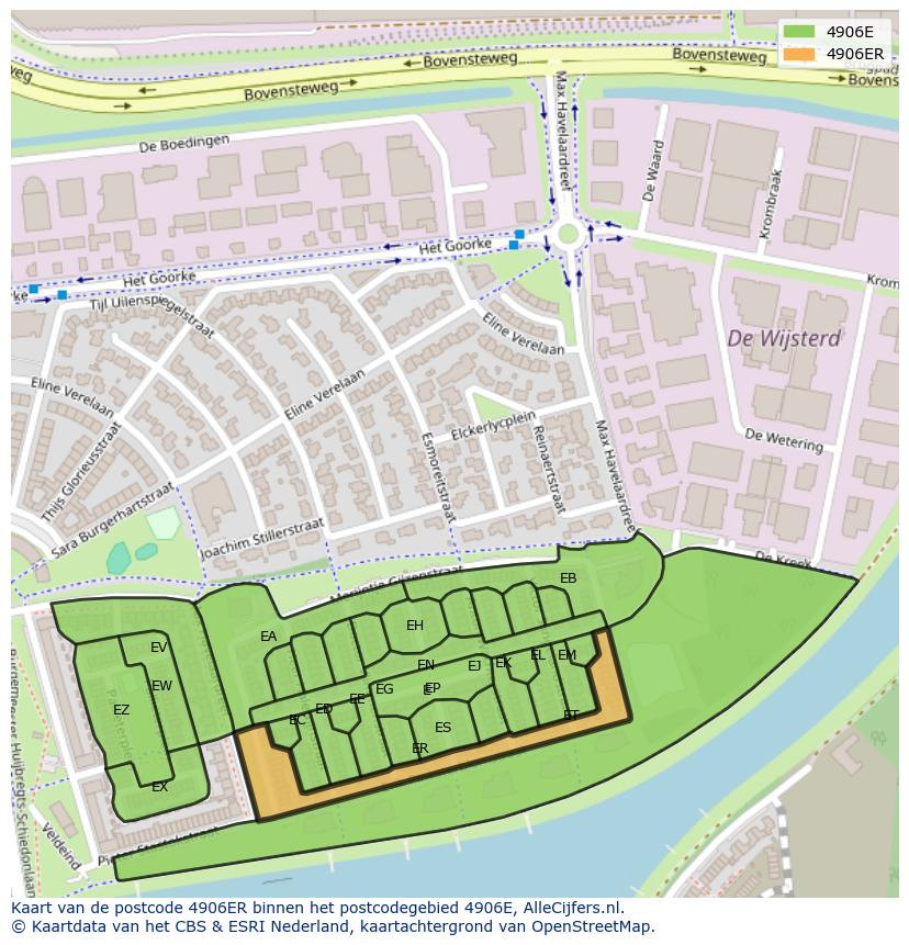 Afbeelding van het postcodegebied 4906 ER op de kaart.