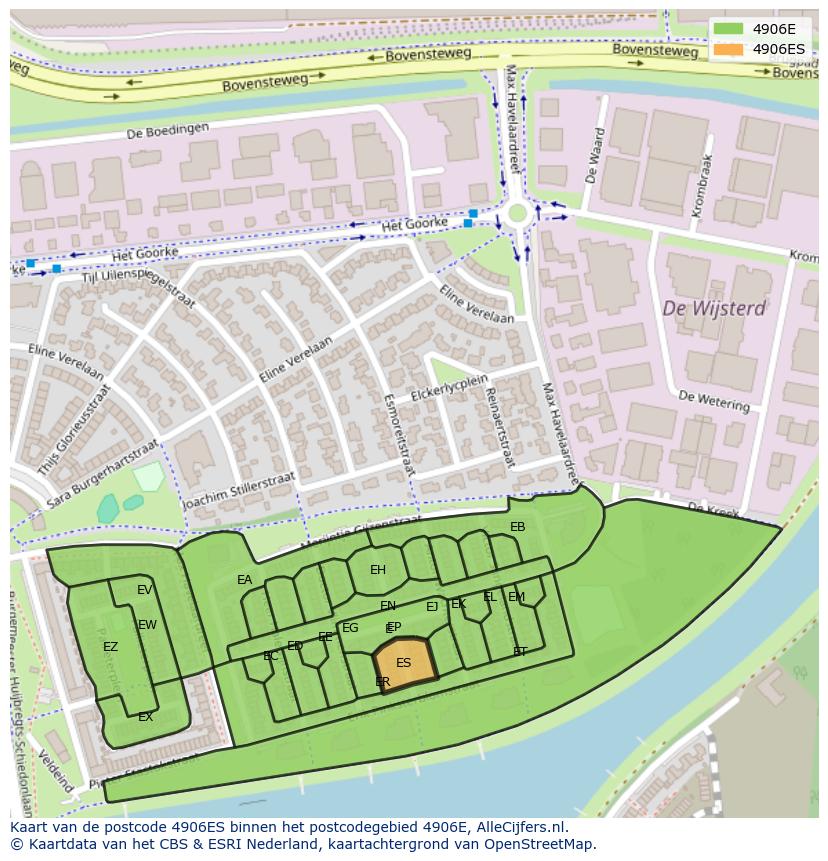 Afbeelding van het postcodegebied 4906 ES op de kaart.
