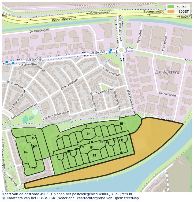 Afbeelding van het postcodegebied 4906 ET op de kaart.