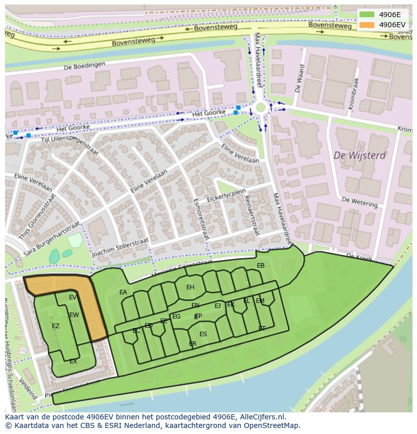 Afbeelding van het postcodegebied 4906 EV op de kaart.