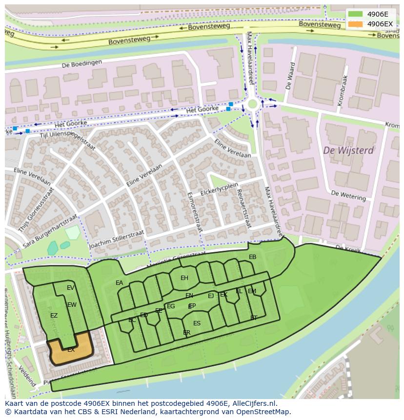 Afbeelding van het postcodegebied 4906 EX op de kaart.