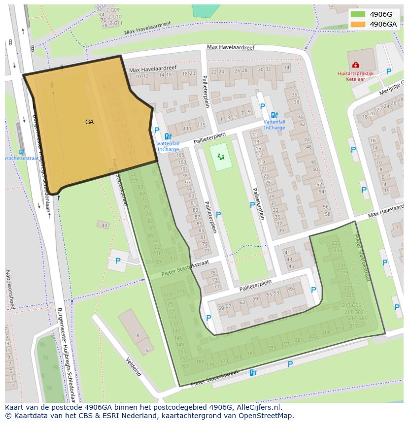 Afbeelding van het postcodegebied 4906 GA op de kaart.