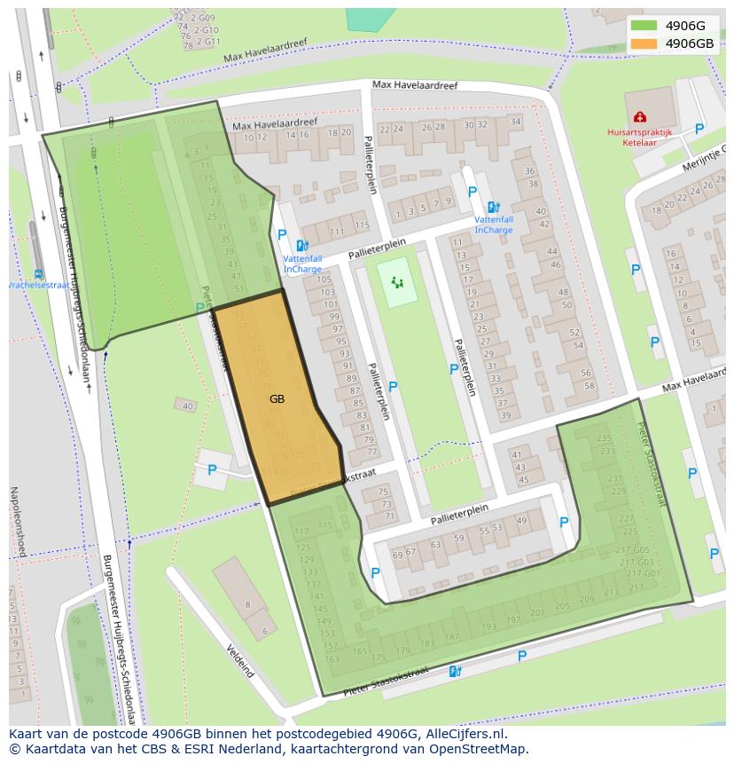 Afbeelding van het postcodegebied 4906 GB op de kaart.