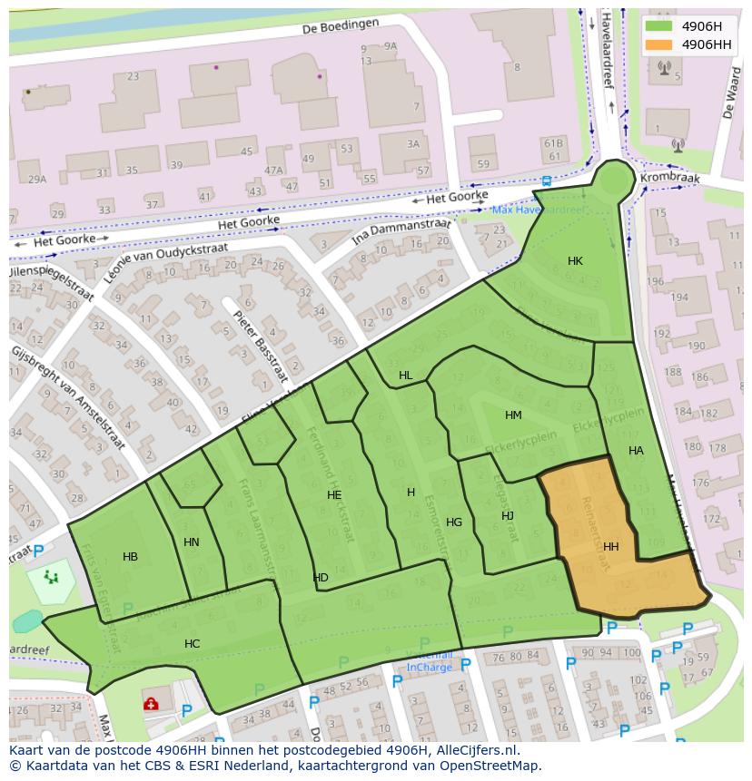 Afbeelding van het postcodegebied 4906 HH op de kaart.