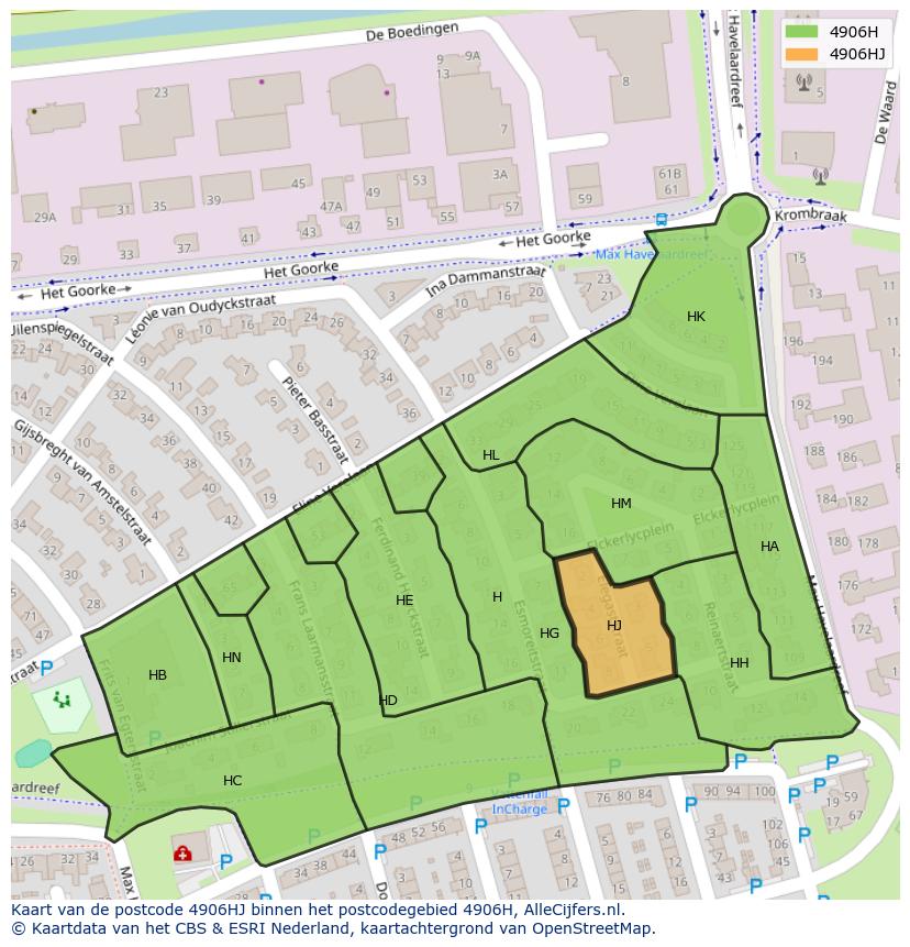 Afbeelding van het postcodegebied 4906 HJ op de kaart.