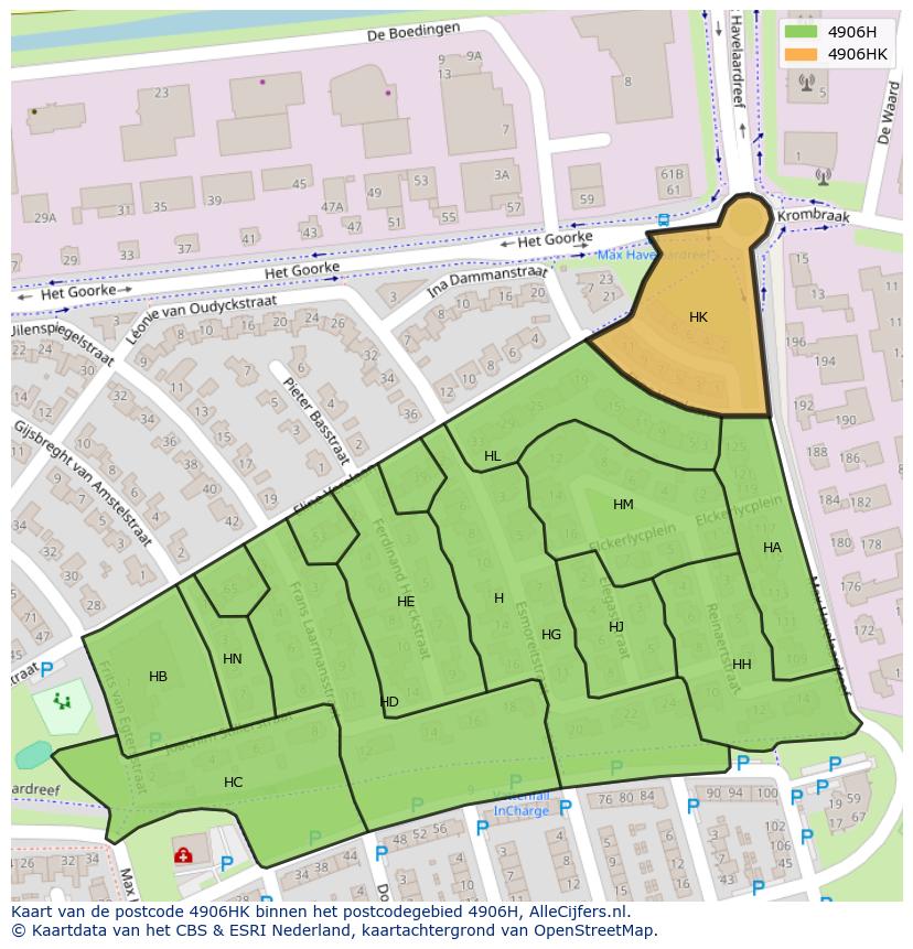 Afbeelding van het postcodegebied 4906 HK op de kaart.