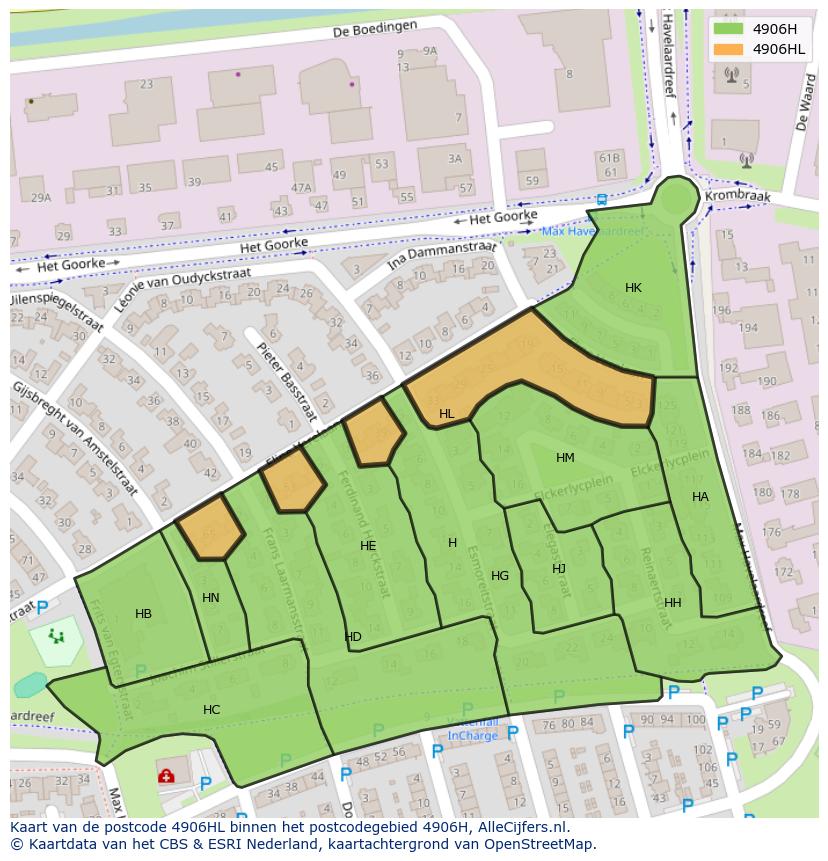 Afbeelding van het postcodegebied 4906 HL op de kaart.