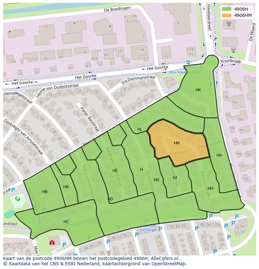 Afbeelding van het postcodegebied 4906 HM op de kaart.