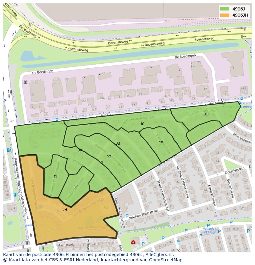Afbeelding van het postcodegebied 4906 JH op de kaart.