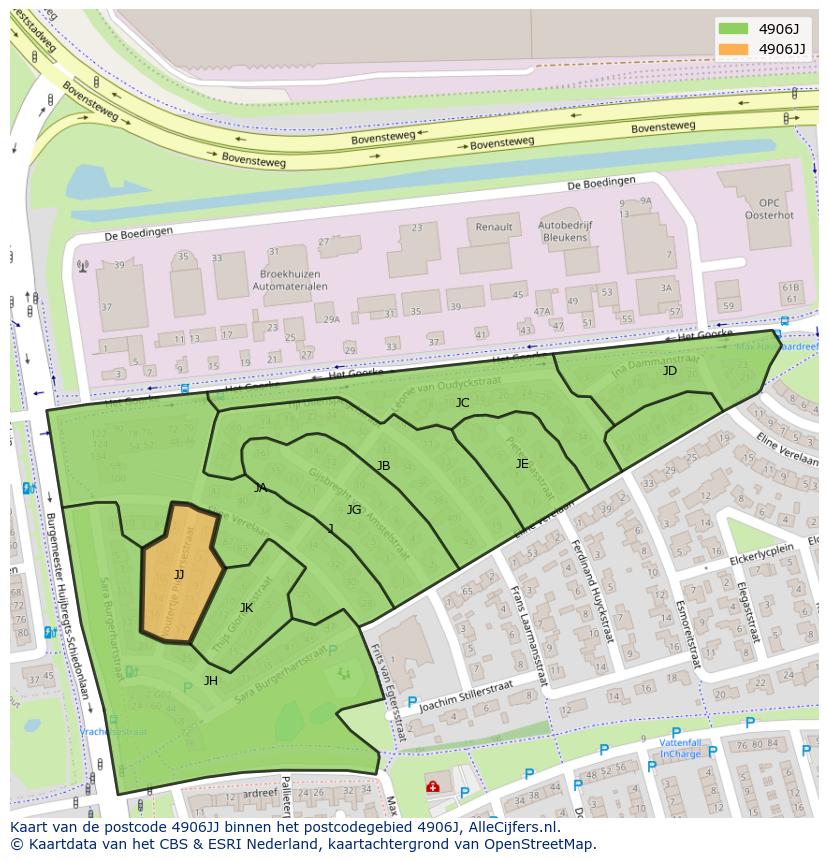 Afbeelding van het postcodegebied 4906 JJ op de kaart.