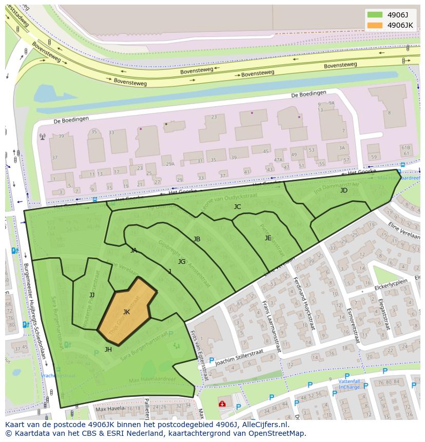 Afbeelding van het postcodegebied 4906 JK op de kaart.