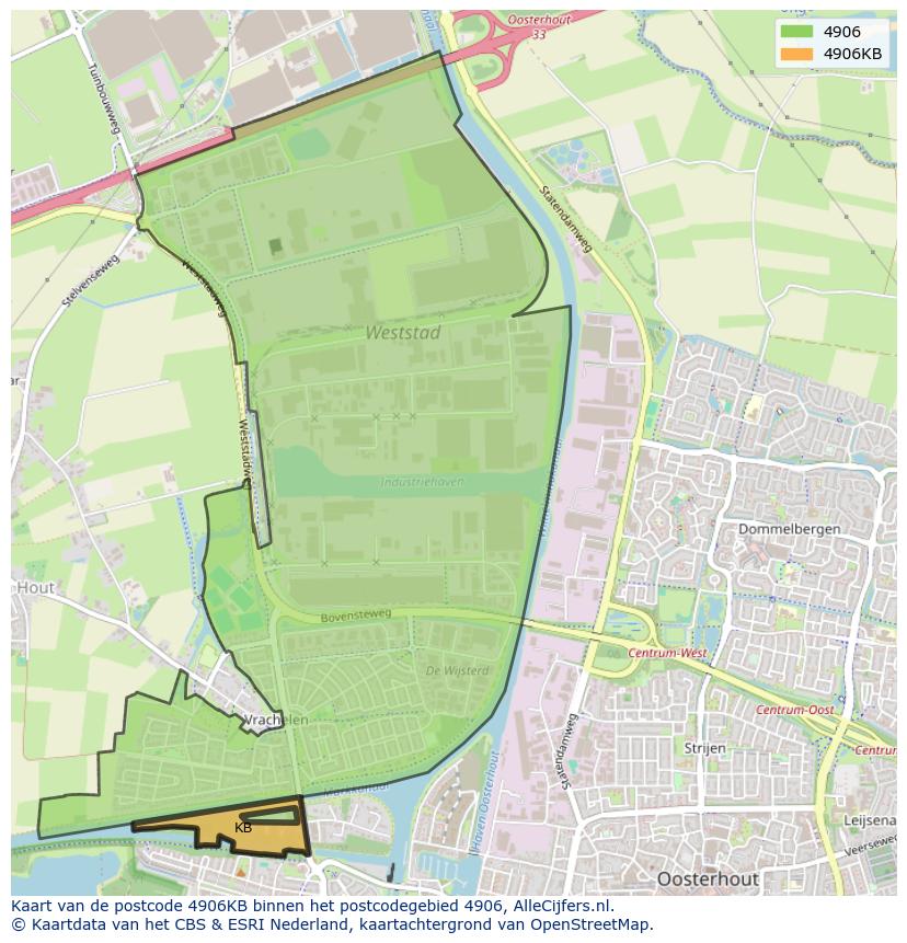 Afbeelding van het postcodegebied 4906 KB op de kaart.
